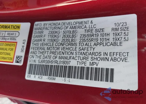 2024 Honda Cr-V Sport Touring z USA, uszkodzony, nr VIN 5J6RS6H91RL018097